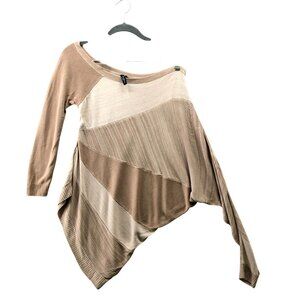 Guess Off‎ Shoulder Sweater Womens M Beige Asymmetric Beige Brown Lightweight